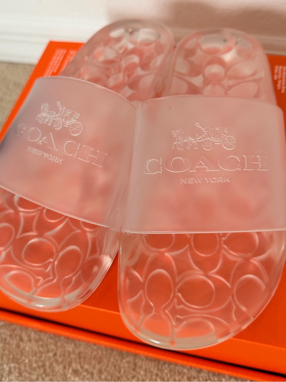 COACH Ulyssa Rubber Slides Womens 6 Clear Transparent Jelly Slip On CC Signature